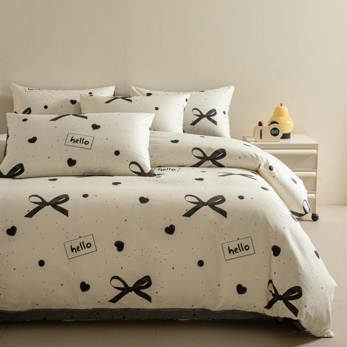 91家纺网 家纺一手货源 找家纺 麦田家纺 2025新款40支13372全棉独版印花吊边床单款四件套（提供买家秀）普通款 蝴蝶结