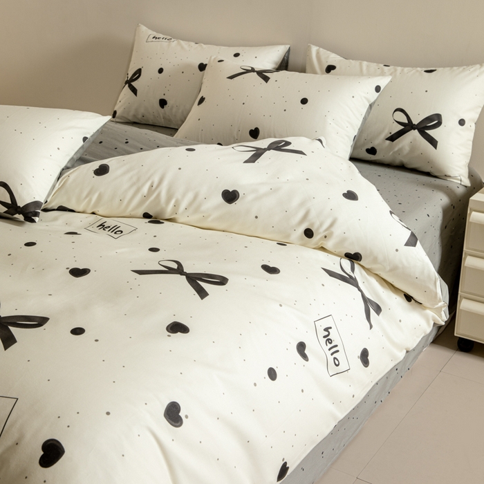 91家纺网 家纺一手货源 找家纺 麦田家纺 2025新款40支13372全棉独版印花吊边床单款四件套（提供买家秀）普通款 蝴蝶结