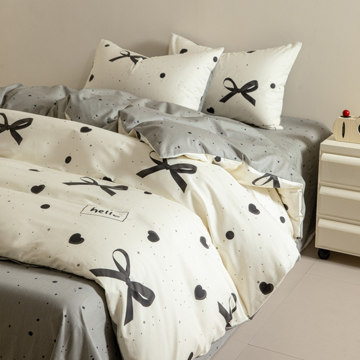 91家纺网 家纺一手货源 找家纺 麦田家纺 2025新款40支13372全棉独版印花吊边床单款四件套（提供买家秀）普通款 蝴蝶结