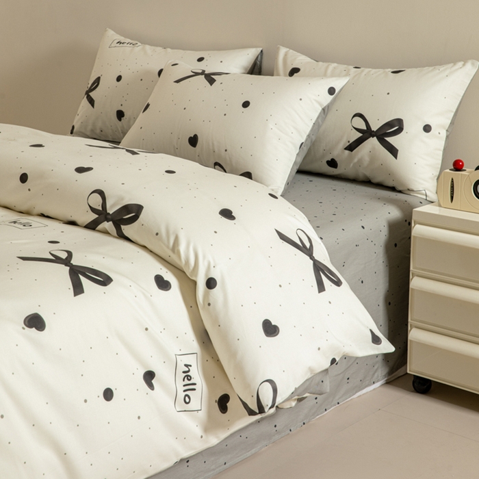 91家纺网 家纺一手货源 找家纺 麦田家纺 2025新款40支13372全棉独版印花吊边床单款四件套（提供买家秀）普通款 蝴蝶结