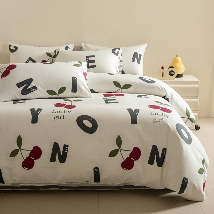 91家纺网 家纺一手货源 找家纺 麦田家纺 2025新款40支13372全棉独版印花吊边床单款四件套（提供买家秀）普通款 樱桃