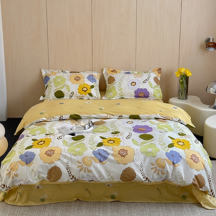 91家纺网 家纺一手货源 找家纺 麦田家纺 2025新款40支13372全棉独版印花吊边床单款四件套（提供买家秀）吊边床单款 如花岁月