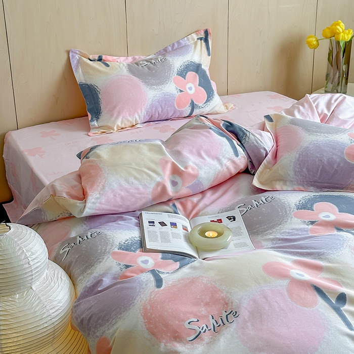 91家纺网 家纺一手货源 找家纺 麦田家纺 2025新款40支13372全棉独版印花吊边床单款四件套（提供买家秀）吊边床单款 云梦时光