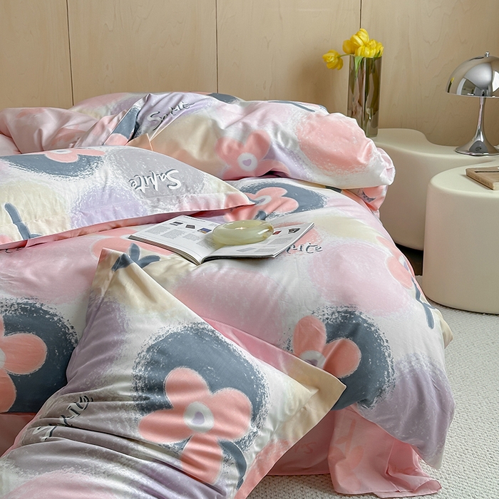 91家纺网 家纺一手货源 找家纺 麦田家纺 2025新款40支13372全棉独版印花吊边床单款四件套（提供买家秀）吊边床单款 云梦时光