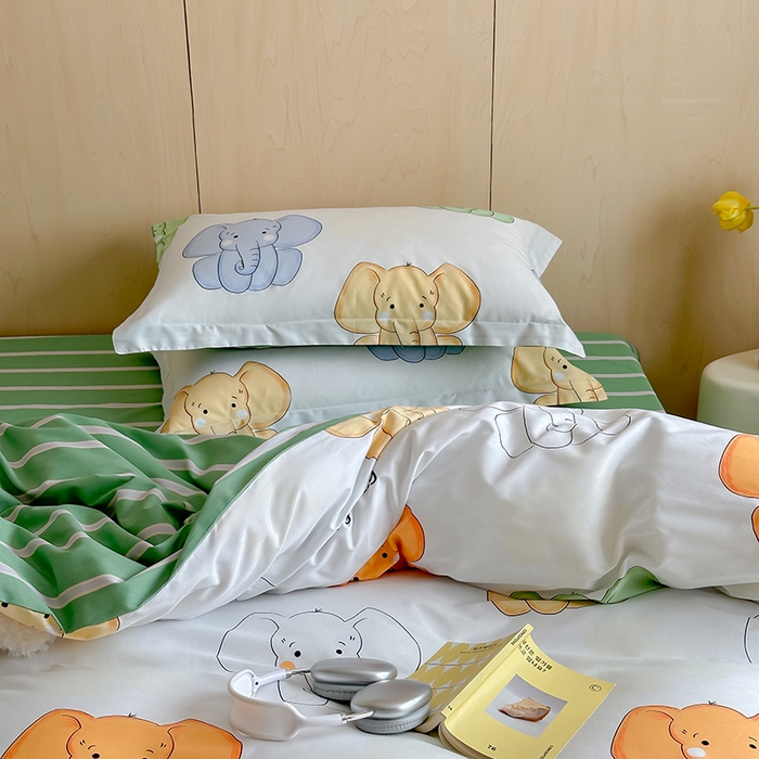 91家纺网 家纺一手货源 找家纺 麦田家纺 2025新款40支13372全棉独版印花吊边床单款四件套（提供买家秀）吊边床单款 小象珊澜