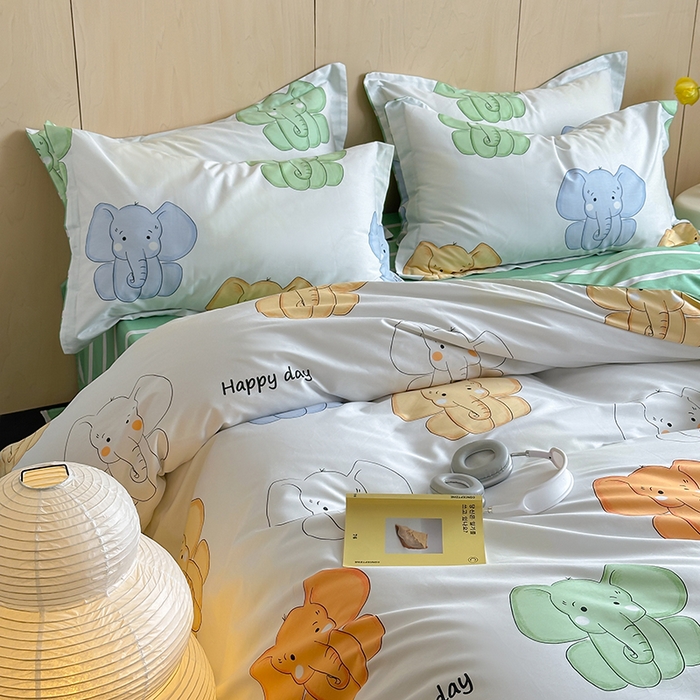 91家纺网 家纺一手货源 找家纺 麦田家纺 2025新款40支13372全棉独版印花吊边床单款四件套（提供买家秀）吊边床单款 小象珊澜