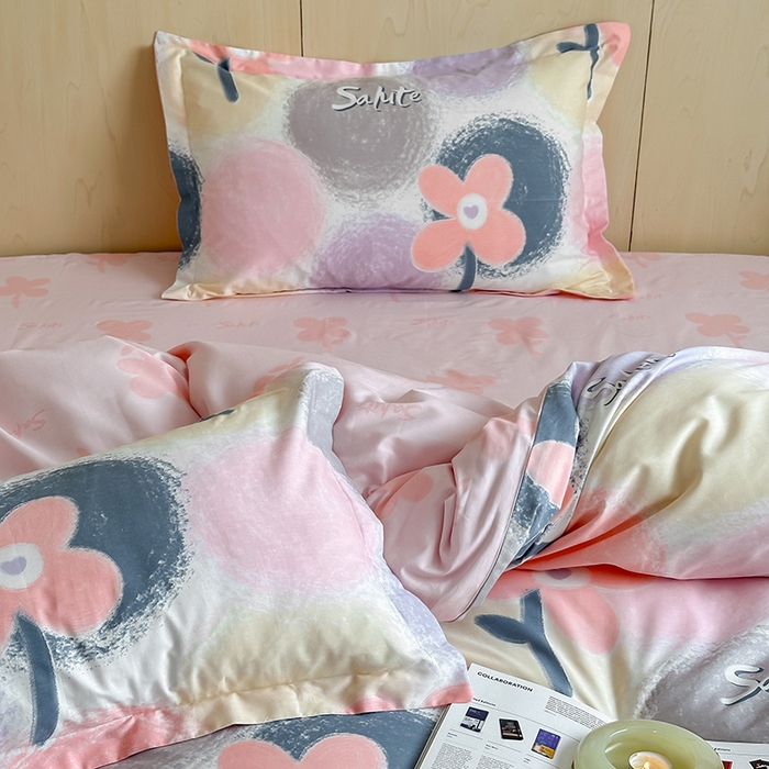 91家纺网 家纺一手货源 找家纺 麦田家纺 2025新款40支13372全棉独版印花吊边床单款四件套（提供买家秀）吊边床单款 云梦时光