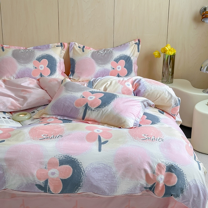 91家纺网 家纺一手货源 找家纺 麦田家纺 2025新款40支13372全棉独版印花吊边床单款四件套（提供买家秀）吊边床单款 云梦时光