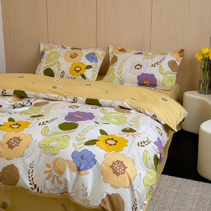 91家纺网 家纺一手货源 找家纺 麦田家纺 2025新款40支13372全棉独版印花吊边床单款四件套（提供买家秀）吊边床单款 如花岁月