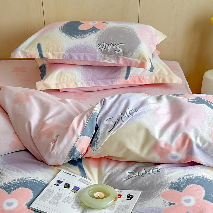 91家纺网 家纺一手货源 找家纺 麦田家纺 2025新款40支13372全棉独版印花吊边床单款四件套（提供买家秀）吊边床单款 云梦时光