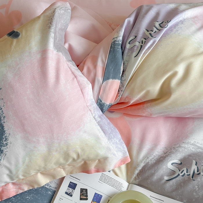 91家纺网 家纺一手货源 找家纺 麦田家纺 2025新款40支13372全棉独版印花吊边床单款四件套（提供买家秀）吊边床单款 云梦时光