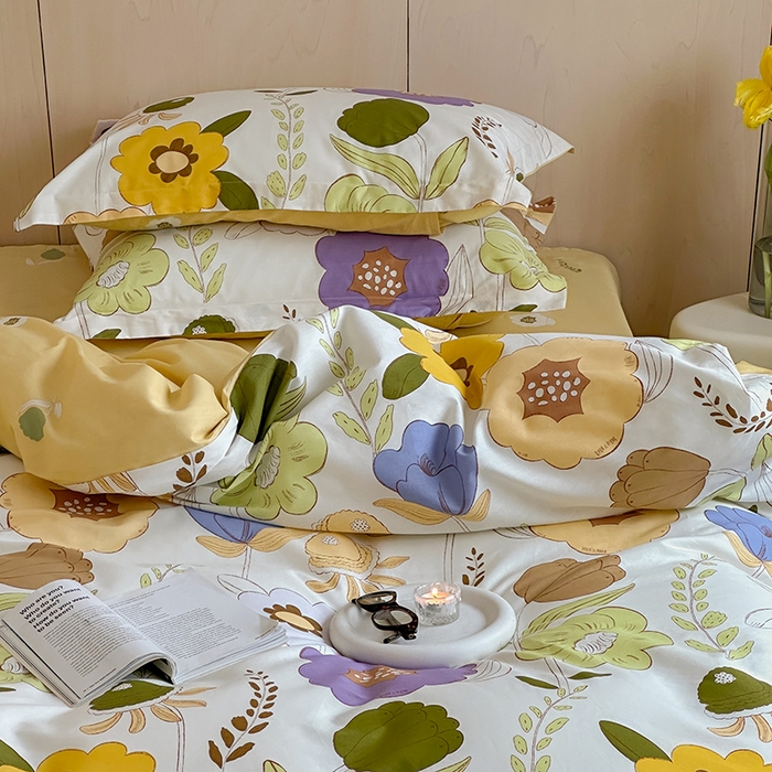 91家纺网 家纺一手货源 找家纺 麦田家纺 2025新款40支13372全棉独版印花吊边床单款四件套（提供买家秀）吊边床单款 如花岁月