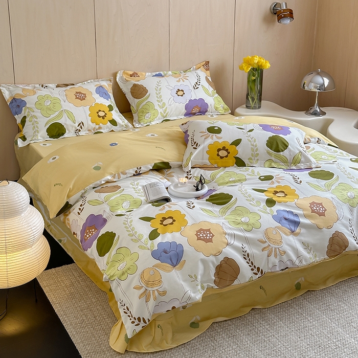 91家纺网 家纺一手货源 找家纺 麦田家纺 2025新款40支13372全棉独版印花吊边床单款四件套（提供买家秀）吊边床单款 如花岁月