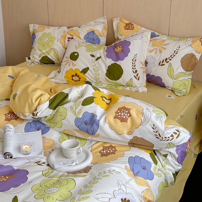 91家纺网 家纺一手货源 找家纺 麦田家纺 2025新款40支13372全棉独版印花吊边床单款四件套（提供买家秀）吊边床单款 如花岁月