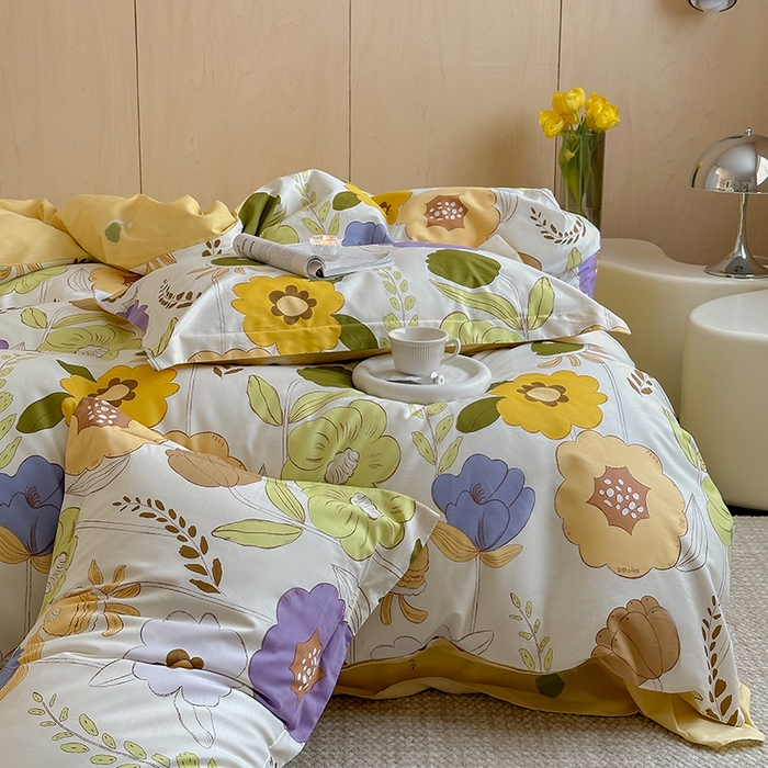 91家纺网 家纺一手货源 找家纺 麦田家纺 2025新款40支13372全棉独版印花吊边床单款四件套（提供买家秀）吊边床单款 如花岁月