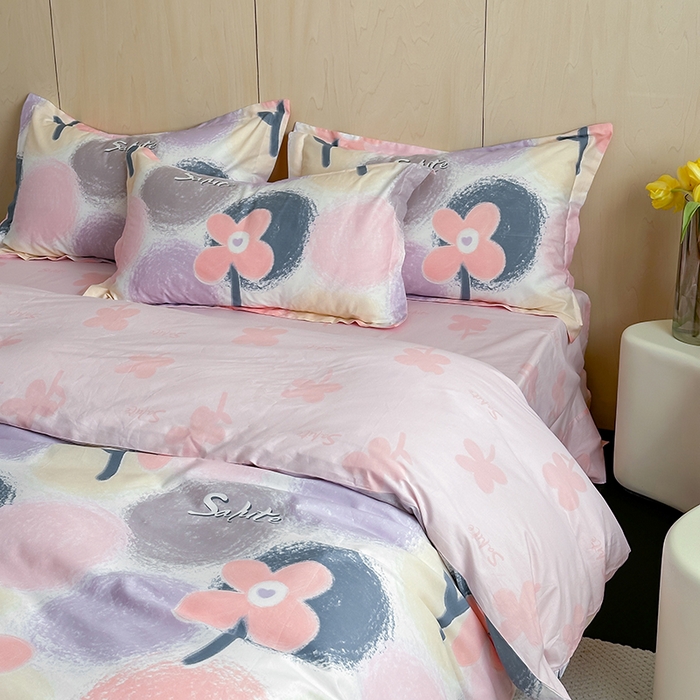 91家纺网 家纺一手货源 找家纺 麦田家纺 2025新款40支13372全棉独版印花吊边床单款四件套（提供买家秀）吊边床单款 云梦时光