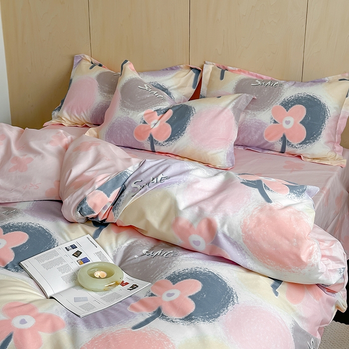 91家纺网 家纺一手货源 找家纺 麦田家纺 2025新款40支13372全棉独版印花吊边床单款四件套（提供买家秀）吊边床单款 云梦时光