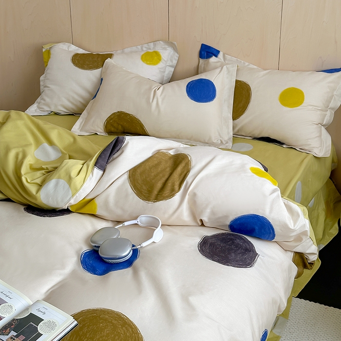 91家纺网 家纺一手货源 找家纺 麦田家纺 2025新款40支13372全棉独版印花吊边床单款四件套（提供买家秀）吊边床单款 星球波点