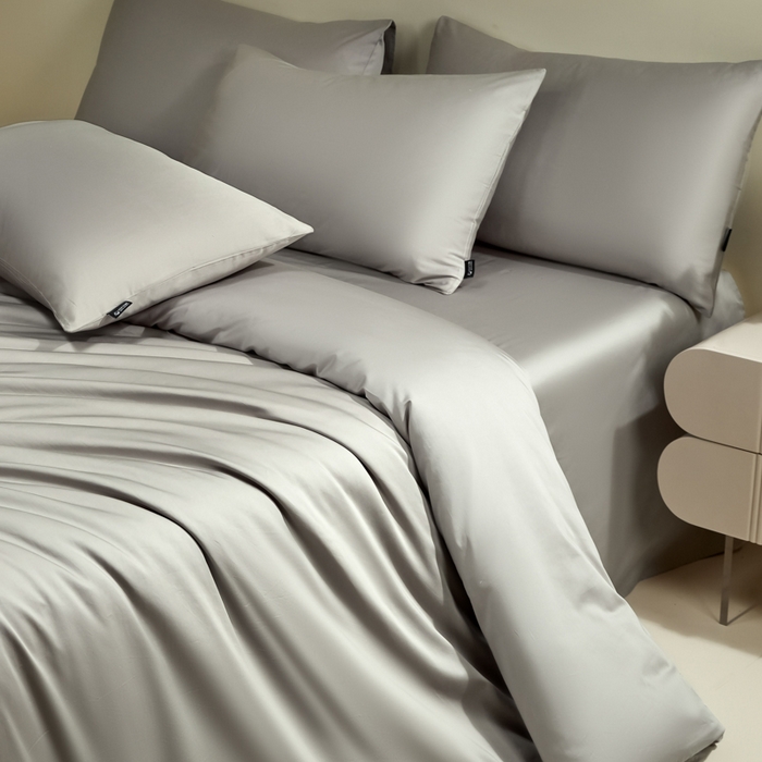 91家纺网 家纺一手货源 找家纺 麦田家纺 2025新款100S长绒棉贡缎纯色四件套（提供买家秀） 银灰