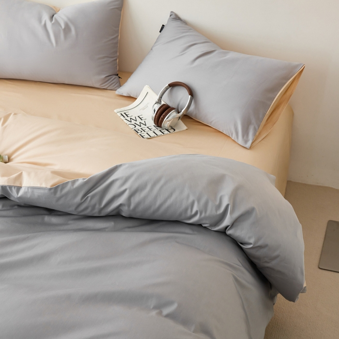 91家纺网 家纺一手货源 找家纺 麦田家纺 2025新款100S长绒棉贡缎纯色四件套（提供买家秀） 红灰-棕灰