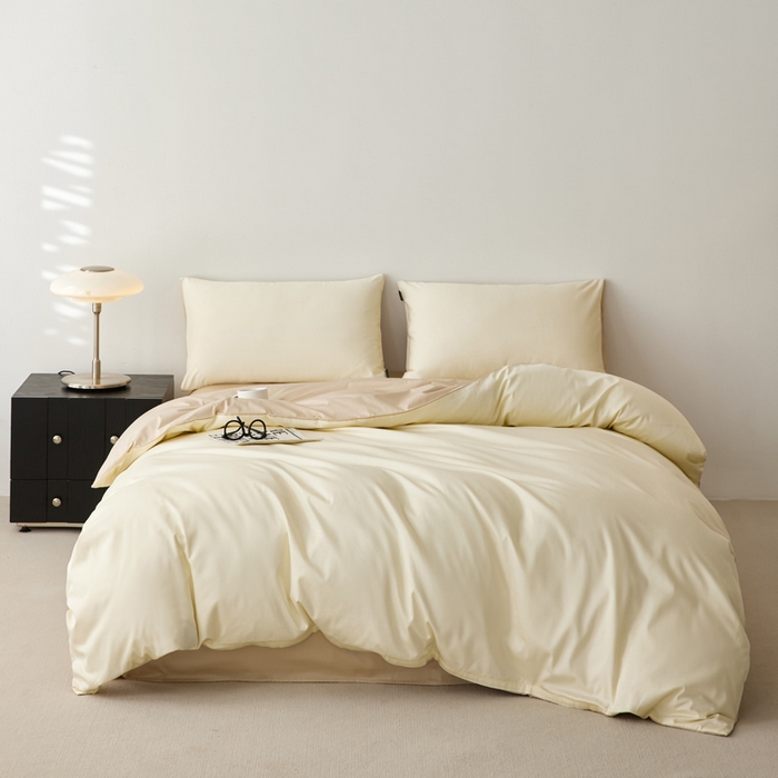 91家纺网 家纺一手货源 找家纺 麦田家纺 2025新款100S长绒棉贡缎纯色四件套（提供买家秀） 月光白-棕灰