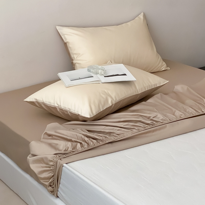 91家纺网 家纺一手货源 找家纺 云栖家居 2025新款全棉纯色长绒棉纯棉单品系列床笠单件床笠单品-单床笠 极简米