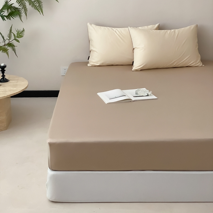 91家纺网 家纺一手货源 找家纺 云栖家居 2025新款全棉纯色长绒棉纯棉单品系列床笠单件床笠单品-单床笠 极简米