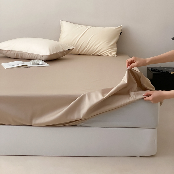 91家纺网 家纺一手货源 找家纺 云栖家居 2025新款全棉纯色长绒棉纯棉单品系列床笠单件床笠单品-单床笠 极简米