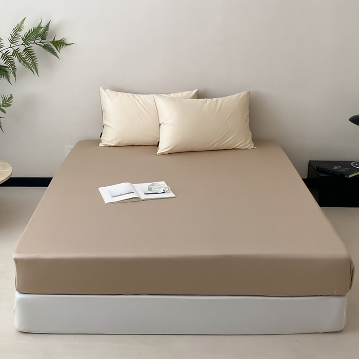 91家纺网 家纺一手货源 找家纺 云栖家居 2025新款全棉纯色长绒棉纯棉单品系列床笠单件床笠单品-单床笠 极简米