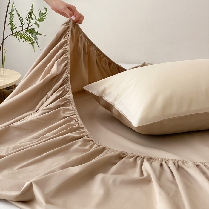 91家纺网 家纺一手货源 找家纺 云栖家居 2025新款全棉纯色长绒棉纯棉单品系列床笠单件床笠单品-单床笠 极简米