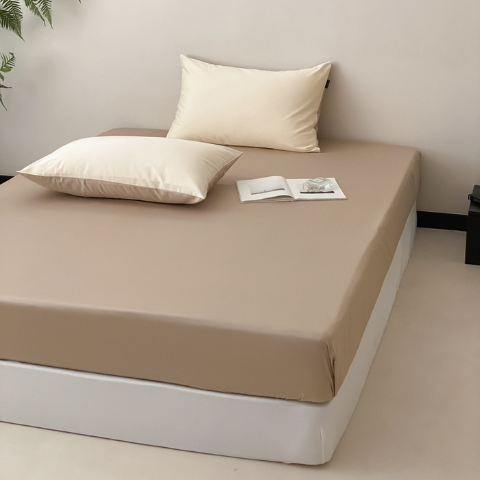 91家纺网 家纺一手货源 找家纺 云栖家居 2025新款全棉纯色长绒棉纯棉单品系列床笠单件床笠单品-单床笠 极简米