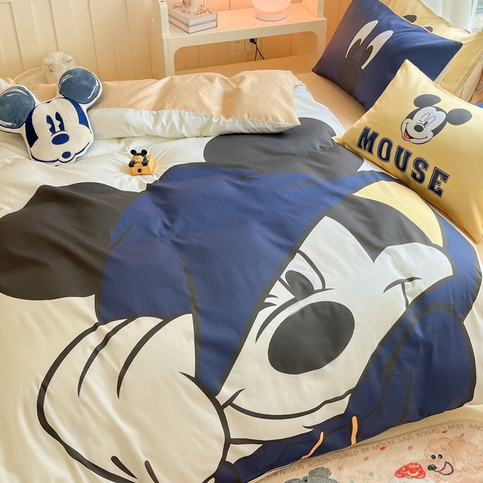 91家纺网 家纺一手货源 找家纺 麦田家纺 2025新款全棉迪士尼大板印花卡通四件套 hello米奇