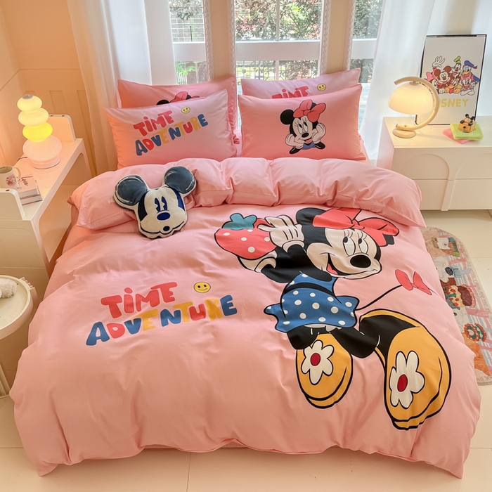 91家纺网 家纺一手货源 找家纺 麦田家纺 2025新款全棉迪士尼大板印花卡通四件套 草莓米妮