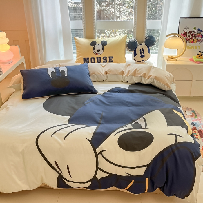 91家纺网 家纺一手货源 找家纺 麦田家纺 2025新款全棉迪士尼大板印花卡通四件套 hello米奇