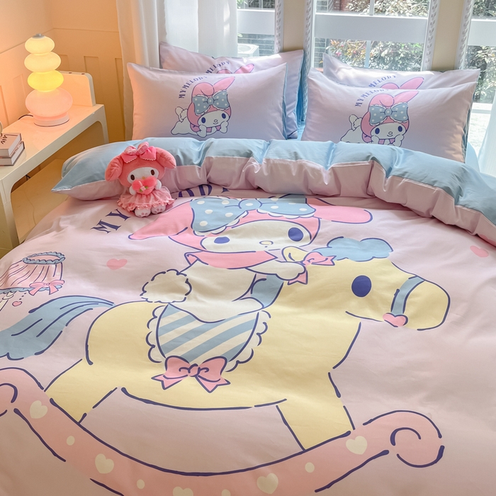 91家纺网 家纺一手货源 找家纺 麦田家纺 2025新款全棉迪士尼大板印花卡通四件套 顽皮美乐蒂