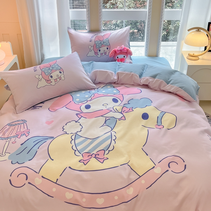 91家纺网 家纺一手货源 找家纺 麦田家纺 2025新款全棉迪士尼大板印花卡通四件套 顽皮美乐蒂