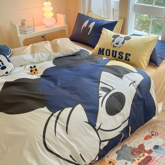 91家纺网 家纺一手货源 找家纺 麦田家纺 2025新款全棉迪士尼大板印花卡通四件套 hello米奇