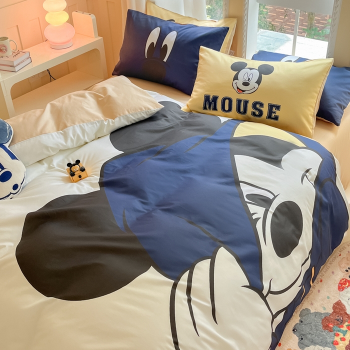 91家纺网 家纺一手货源 找家纺 麦田家纺 2025新款全棉迪士尼大板印花卡通四件套 hello米奇