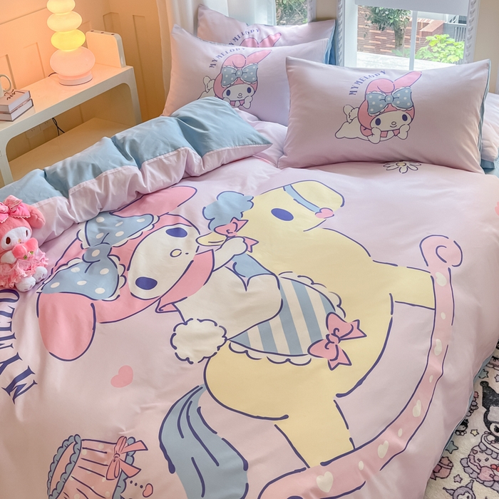 91家纺网 家纺一手货源 找家纺 麦田家纺 2025新款全棉迪士尼大板印花卡通四件套 顽皮美乐蒂