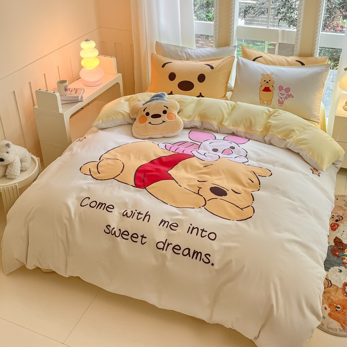 91家纺网 家纺一手货源 找家纺 麦田家纺 2025新款全棉迪士尼大板印花卡通四件套 晚安维尼