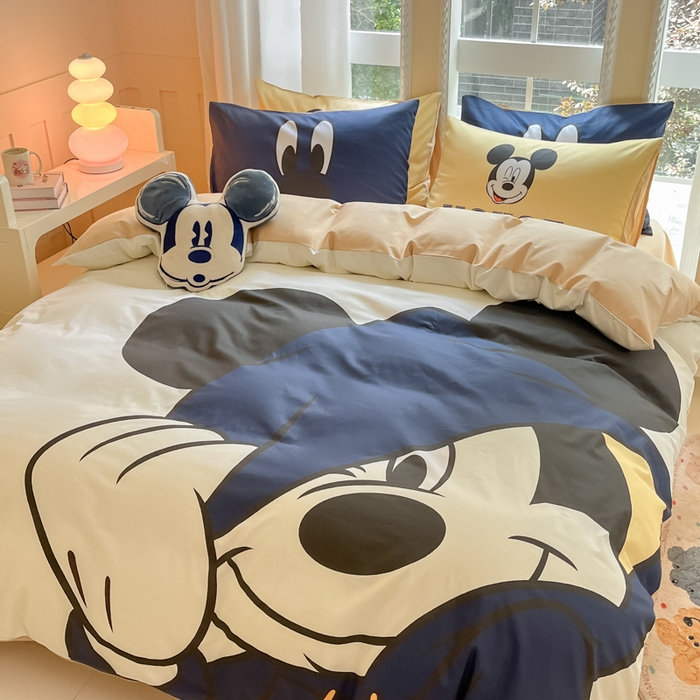 91家纺网 家纺一手货源 找家纺 麦田家纺 2025新款全棉迪士尼大板印花卡通四件套 hello米奇