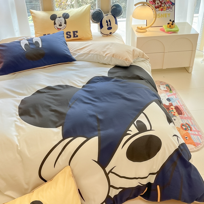 91家纺网 家纺一手货源 找家纺 麦田家纺 2025新款全棉迪士尼大板印花卡通四件套 hello米奇