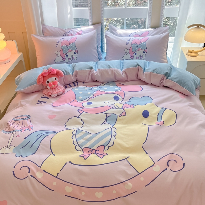 91家纺网 家纺一手货源 找家纺 麦田家纺 2025新款全棉迪士尼大板印花卡通四件套 顽皮美乐蒂