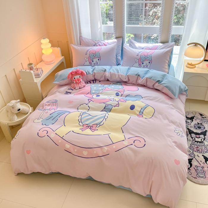 91家纺网 家纺一手货源 找家纺 麦田家纺 2025新款全棉迪士尼大板印花卡通四件套 顽皮美乐蒂