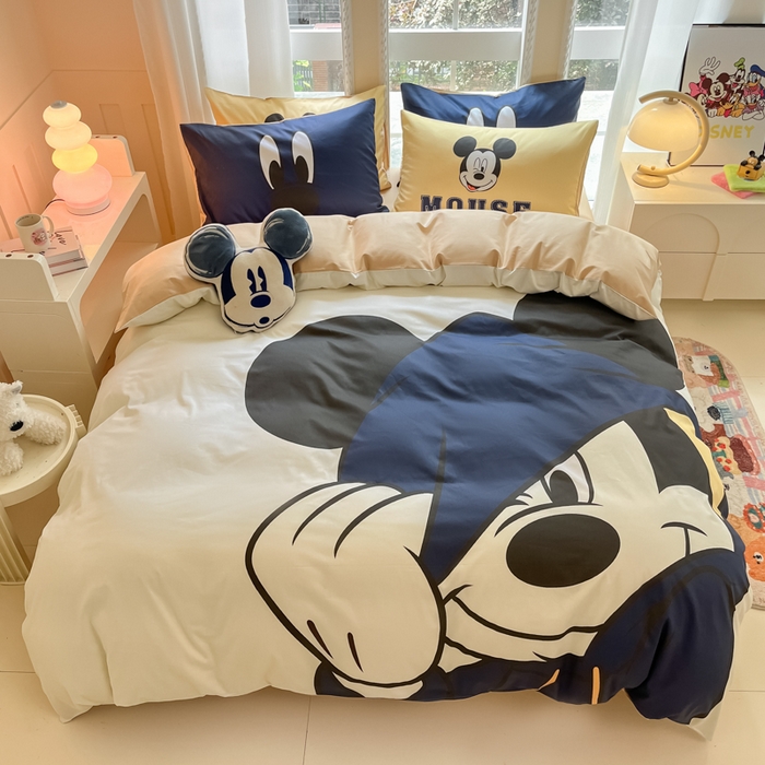 91家纺网 家纺一手货源 找家纺 麦田家纺 2025新款全棉迪士尼大板印花卡通四件套 hello米奇
