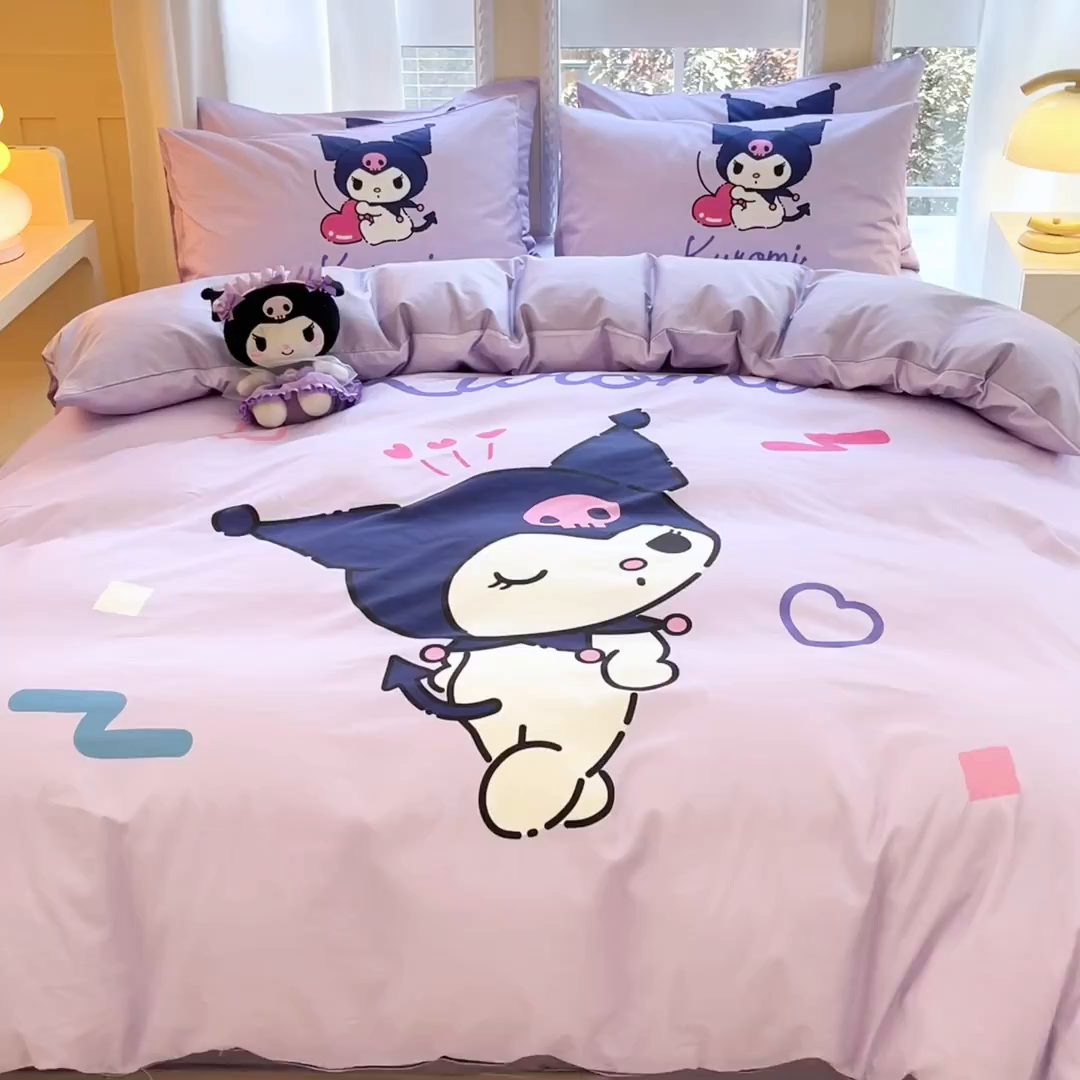 91家纺网 家纺一手货源 找家纺 麦田家纺 2025新款全棉迪士尼大板印花卡通四件套 甜心库洛米