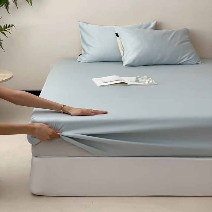 91家纺网 家纺一手货源 找家纺 云栖家居 2025新款全棉纯色长绒棉纯棉单品系列床笠单件床笠单品-单床笠 浅云兰