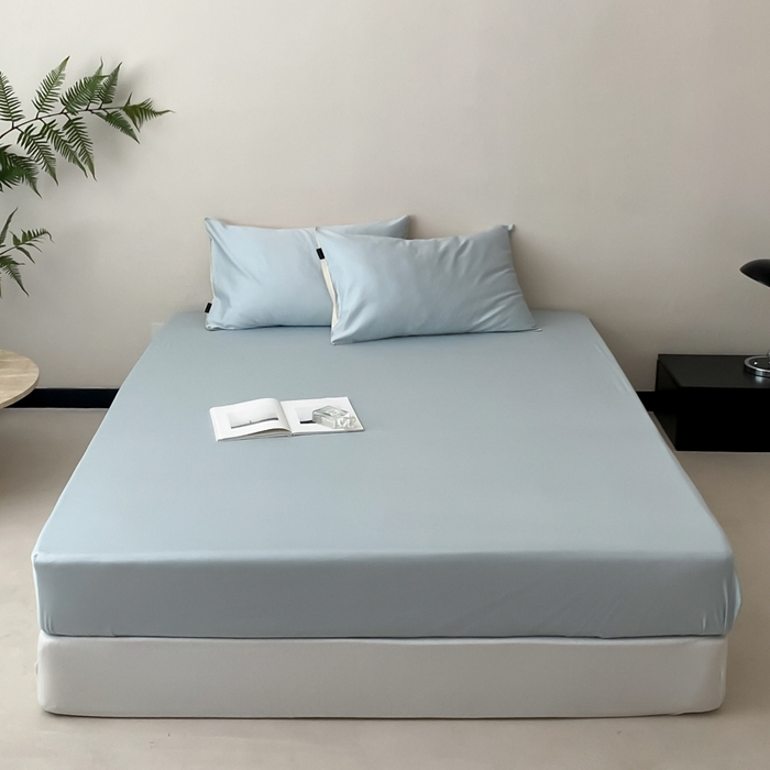 91家纺网 家纺一手货源 找家纺 云栖家居 2025新款全棉纯色长绒棉纯棉单品系列床笠单件床笠单品-单床笠 浅云兰