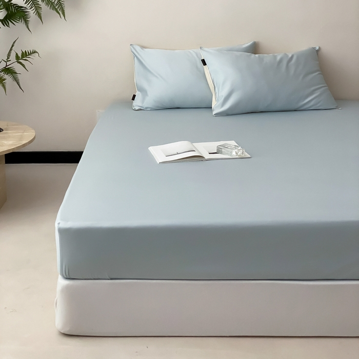 91家纺网 家纺一手货源 找家纺 云栖家居 2025新款全棉纯色长绒棉纯棉单品系列床笠单件床笠单品-单床笠 浅云兰