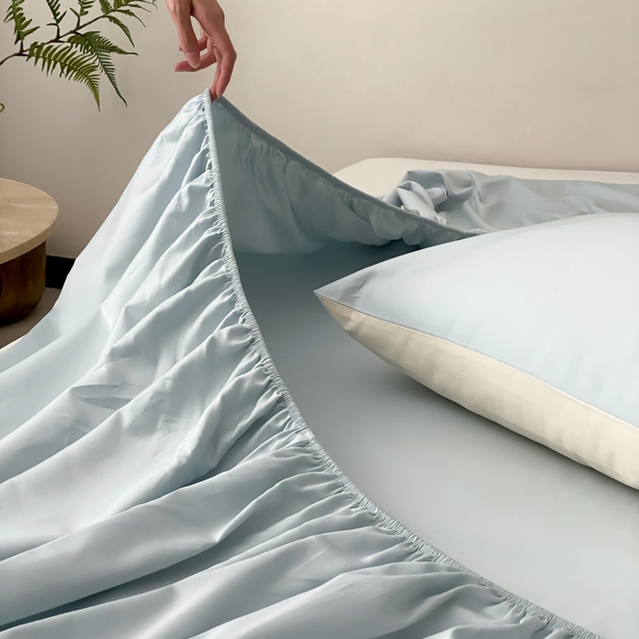 91家纺网 家纺一手货源 找家纺 云栖家居 2025新款全棉纯色长绒棉纯棉单品系列床笠单件床笠单品-单床笠 浅云兰